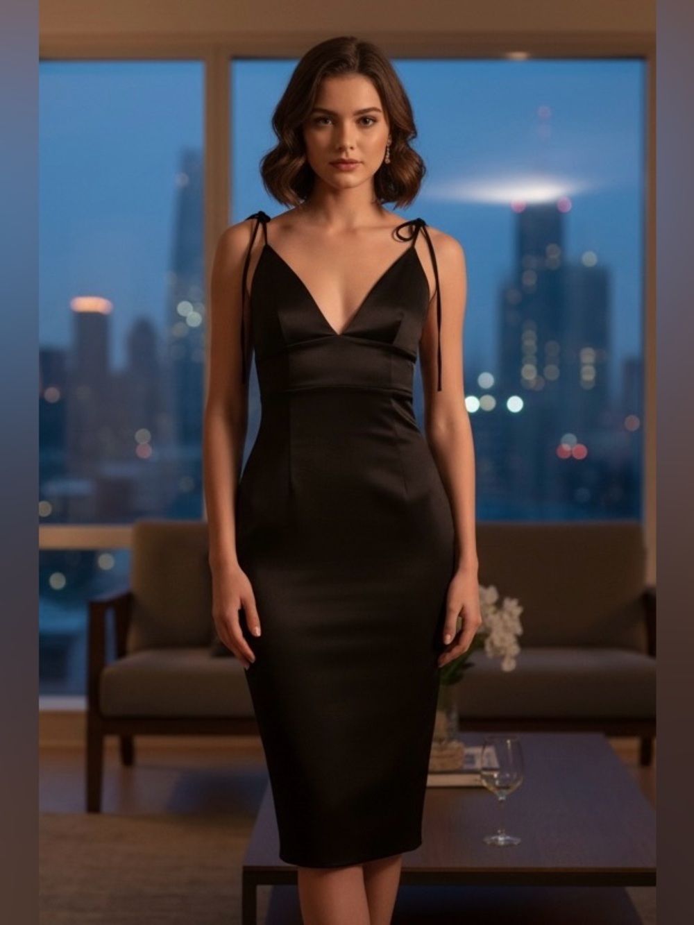 Aritzia Wilfred Black Satin Midi Dress S Y2K Tie Strap Cocktail Date Night